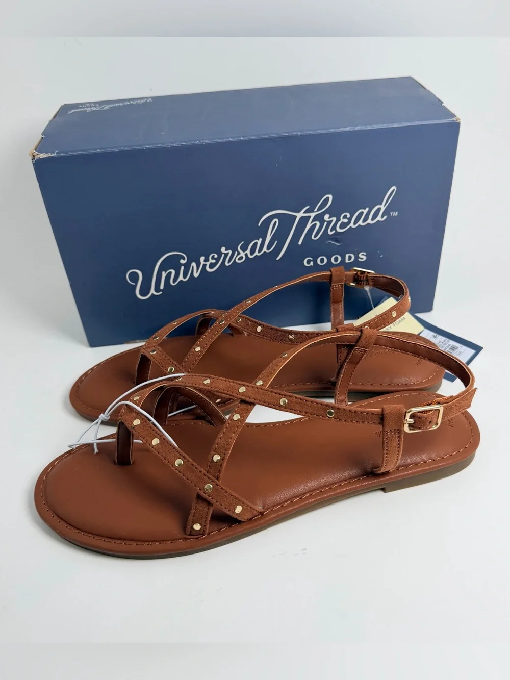 Universal Thread Tan Strappy Studded Flat Sandals